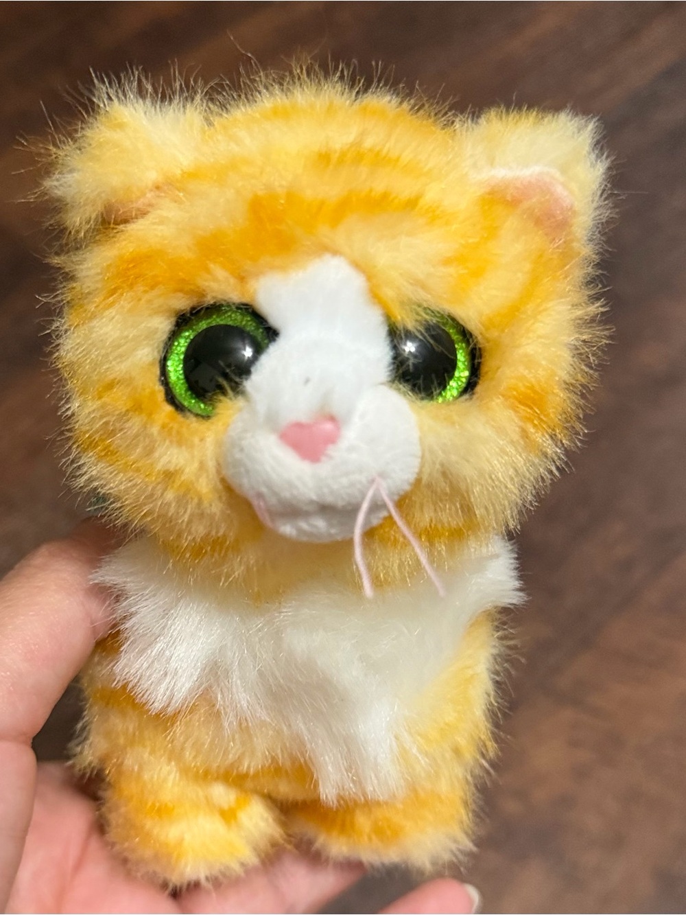 Plush Orange & White Kitten Toy with Green Eyes - Unbranded
